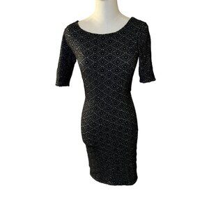 Free People Black Bodycon Textured Knit Half Sleeve Scoop Cut Back Size XS Stret